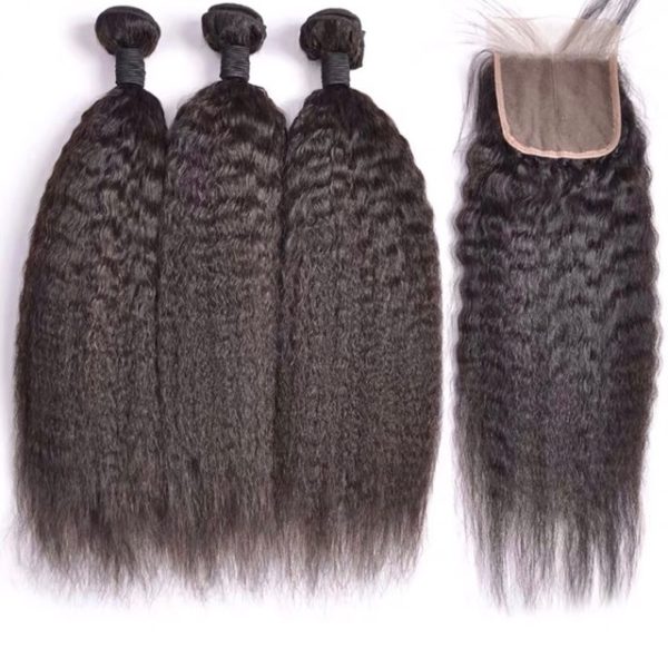 12a Yaki Kinky Straight Brazilian Virgin Human Hair+Closure