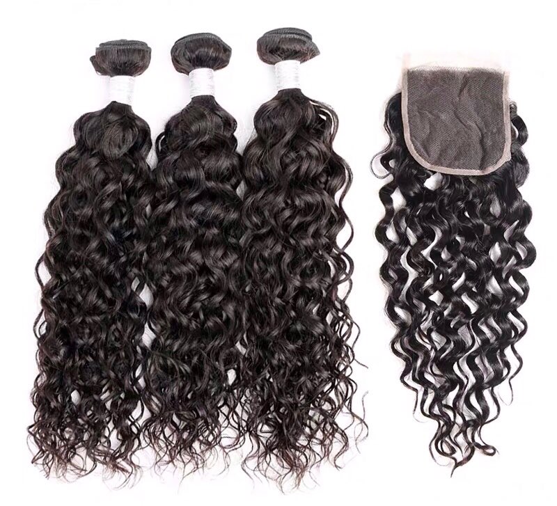 Water Wave Brazilian Hair With Closure[12a grade] remy