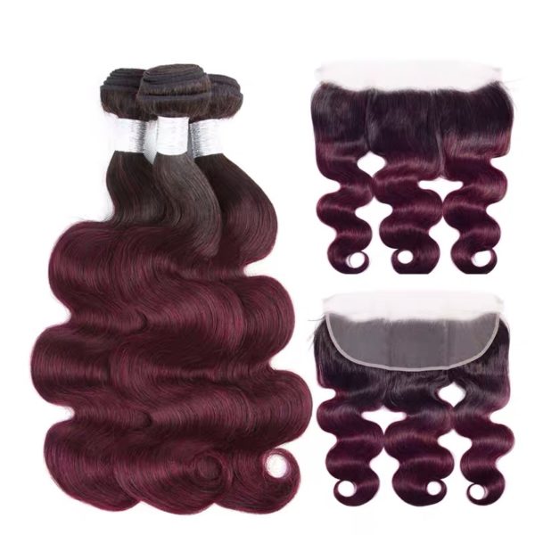 Hairstyle360 10a Wine Colour Peruvian Virgin Human Hair+Lace Frontal 1B99J