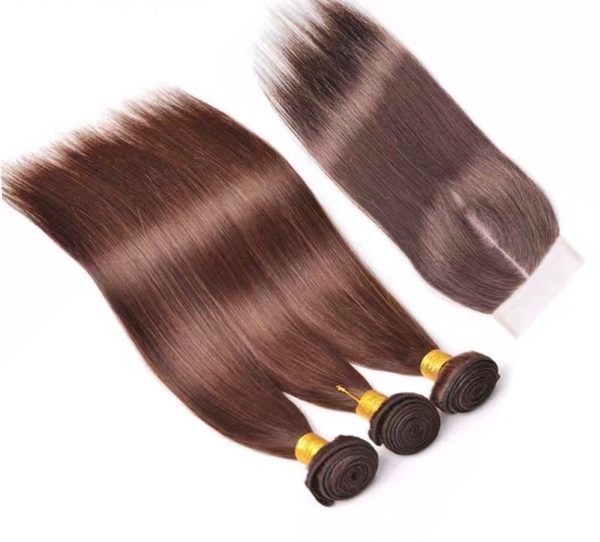 Hairstyle360 10a Brown Brazilian Straight Virgin Human Hair+ Closure