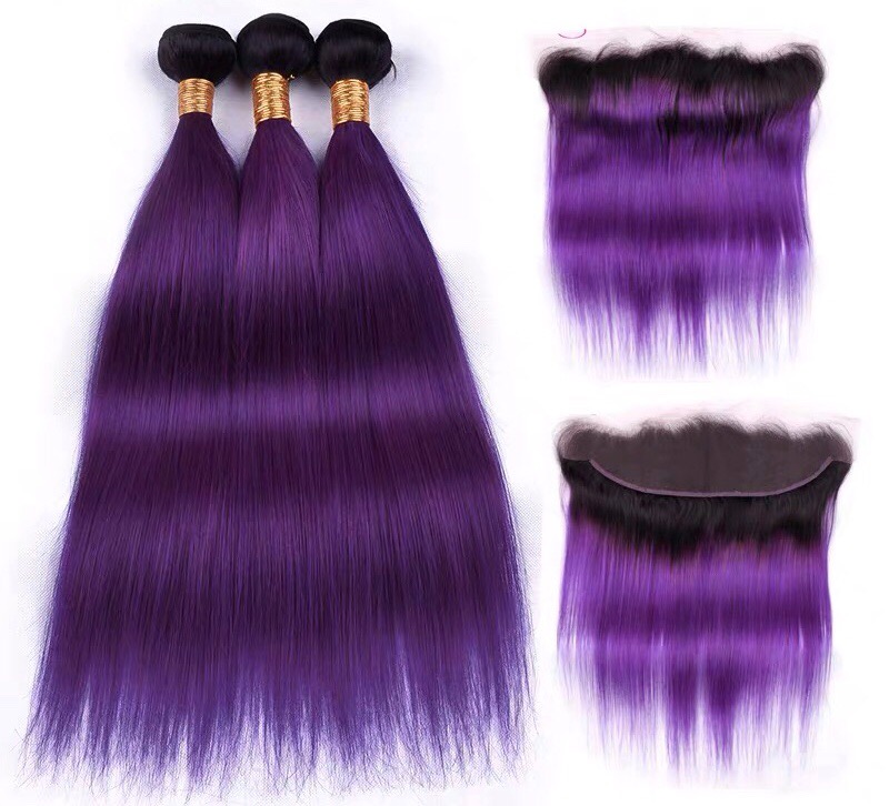 Hairstyle360 10a Purple Coloured Straight Peruvian Human Hair + Frontal(set piece)