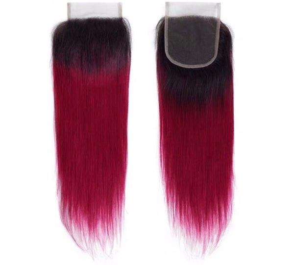 Hairstyle360 10a Ombre Wine Colour Brazilian Straight Human Hair +Closure