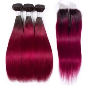 12a Ombre Wine  Brazilian Straight Hair with Closure