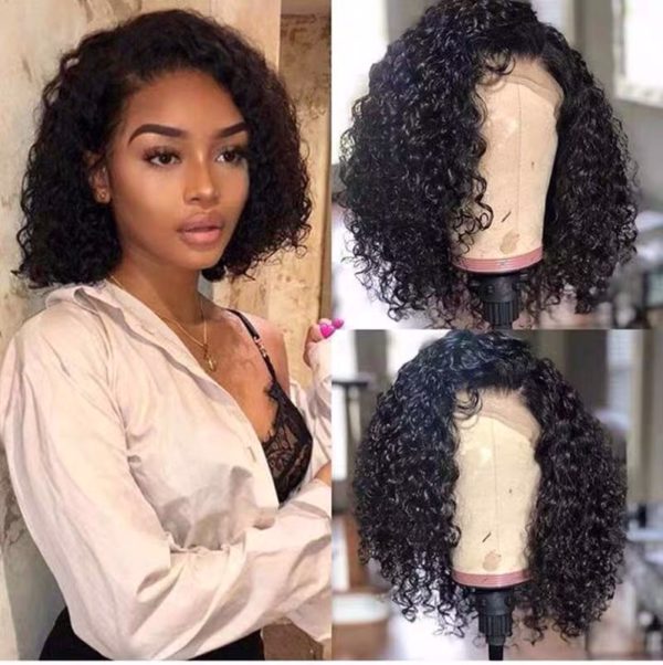 Glueless 4x4 black lace Curly Bob Wig