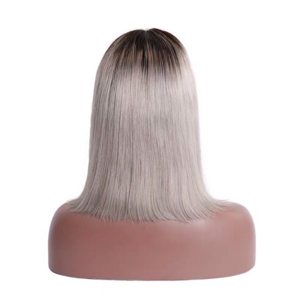 Ombre Color T1B/Grey Front Lace Human Hair Bob Wig Baby Hair