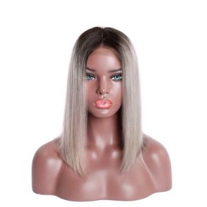Ombre Color T1B/Grey Front Lace Human Hair Bob Wig Baby Hair