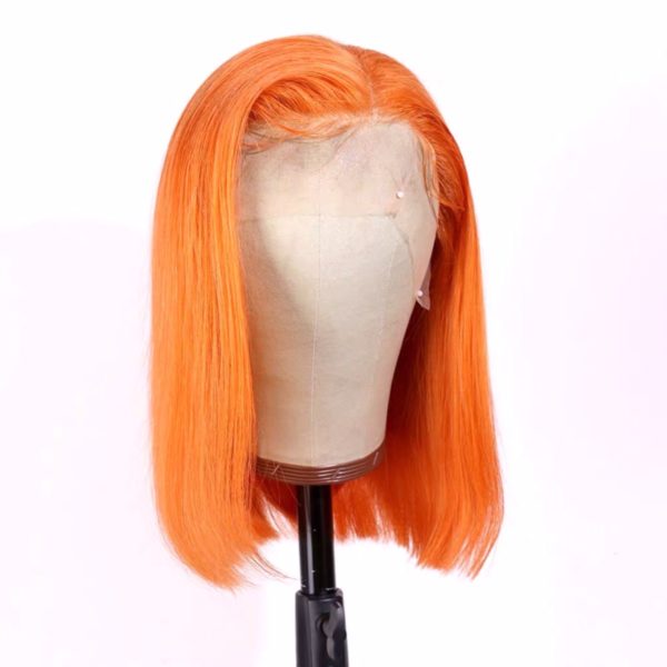 Orange Colored Virgin Human Hair Lace Front Bob Wig