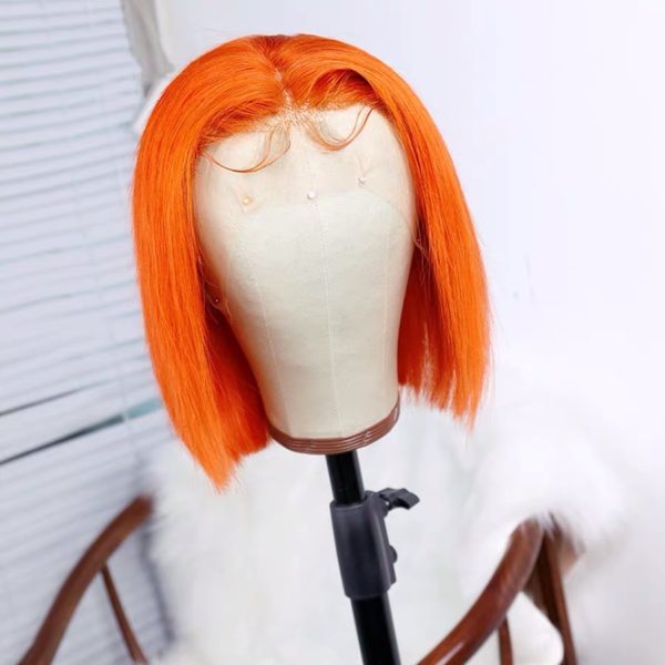 Orange Colored Virgin Human Hair Lace Front Bob Wig